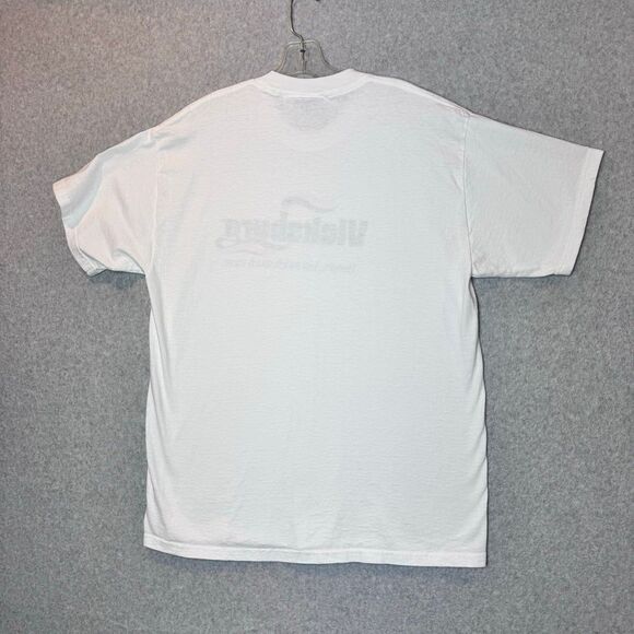 Vintage Lee Total Cotton Mens VICKSBURO print logo white T-Shirt Size large - Picture 7 of 11
